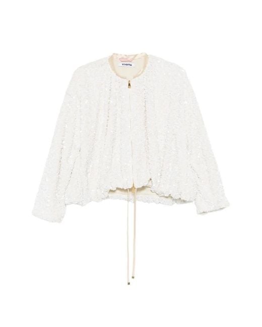 Vivetta White Veste Zippée À Sequins