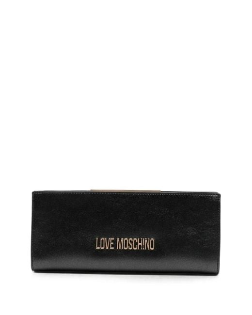 Love Moschino Black Logo-Plaque Leather Clutch Bag