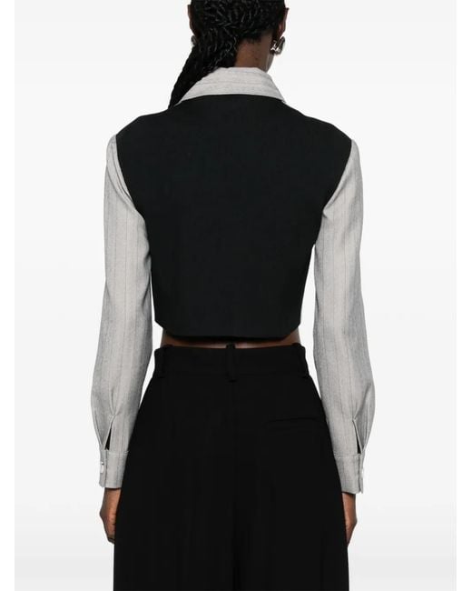 Patrizia Pepe White Pinstripe-Pattern Cropped Jacket