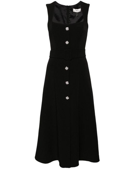 Nissa Black Belted Tailored Midi Dress