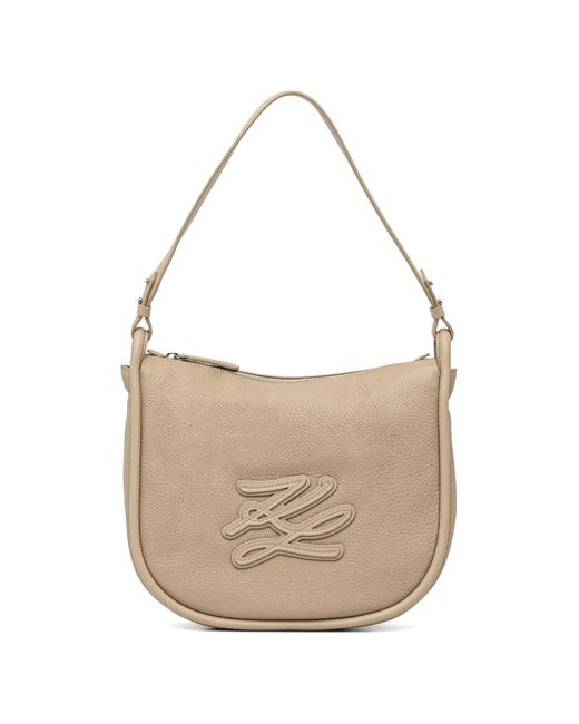 Karl Lagerfeld White Monogram-Patch Grained-Leather Shoulder Bag