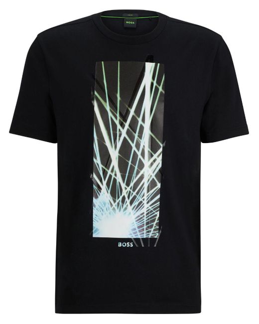 Boss Black Graphic-print Stretch-cotton T-shirt for men