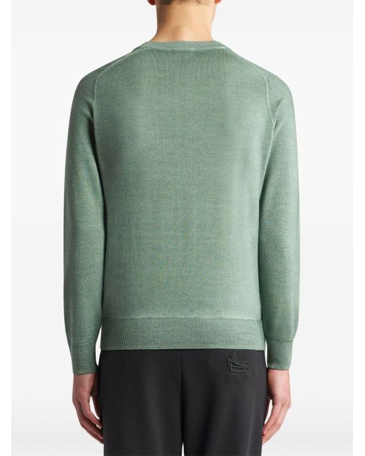 Etro Green Pegaso-embroidered Wool Jumper for men