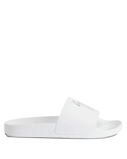 Giuseppe Zanotti White Brett Leather Logo Slides for men