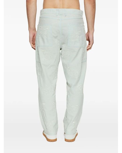 KENZO Green Embroidered Five-Pocket Jeans for men