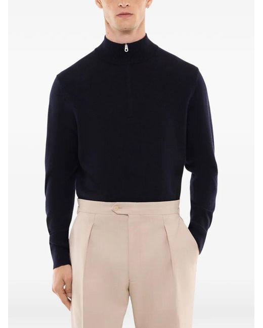 Fursac Blue Quarter-Zip Wool Sweater for men