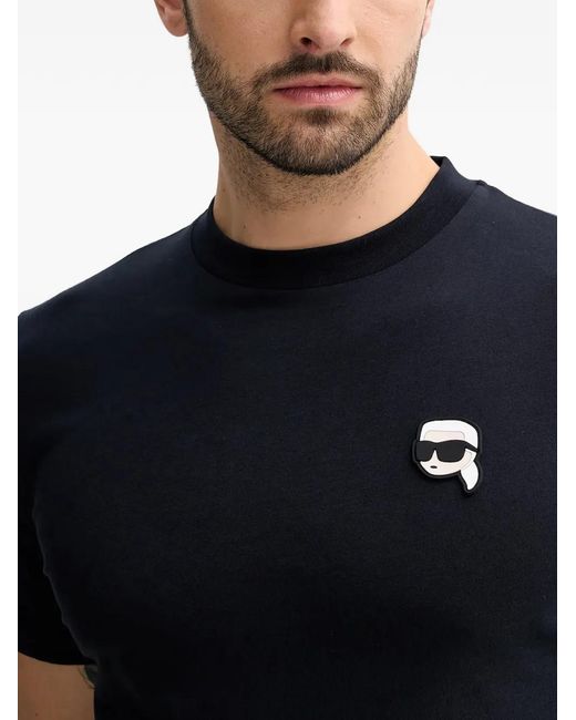 Karl Lagerfeld Blue Crewneck Logo-Motif T-Shirt for men