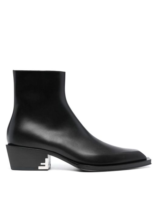 Fendi Black Cuban-heel Leather Ankle Boots for men