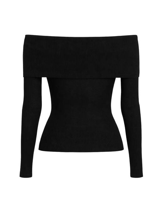 Guess Black Off-Shoulder Ribbed Top