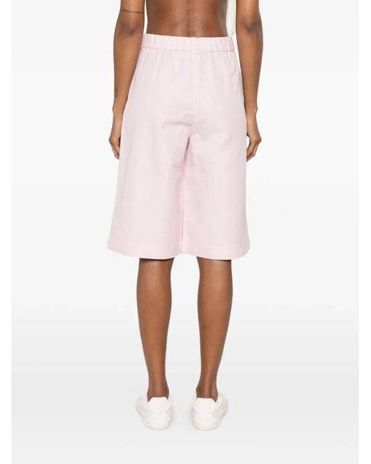 Maje Pink Pleated Linen Blend Bermuda Shorts