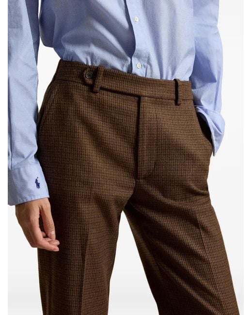 Polo Ralph Lauren Brown Houndstooth-Pattern Slim-Fit Trousers