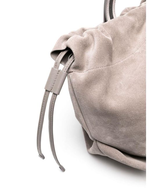 Brunello Cucinelli Gray Monili-detail Suede Shoulder Bag