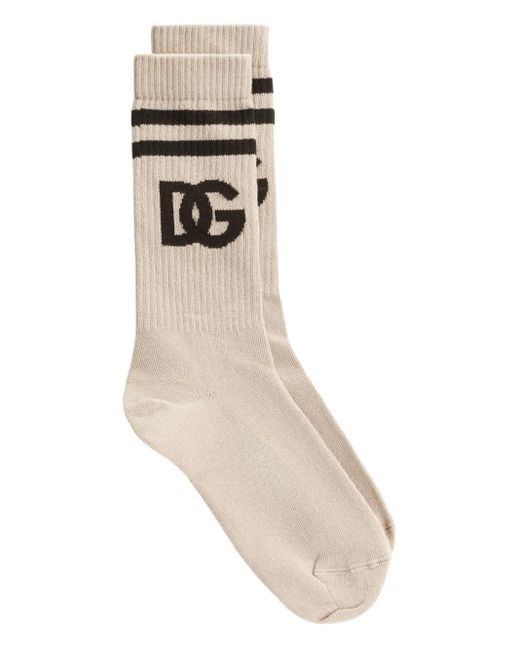 Dolce & Gabbana Natural Intarsia-Knit Logo Socks for men