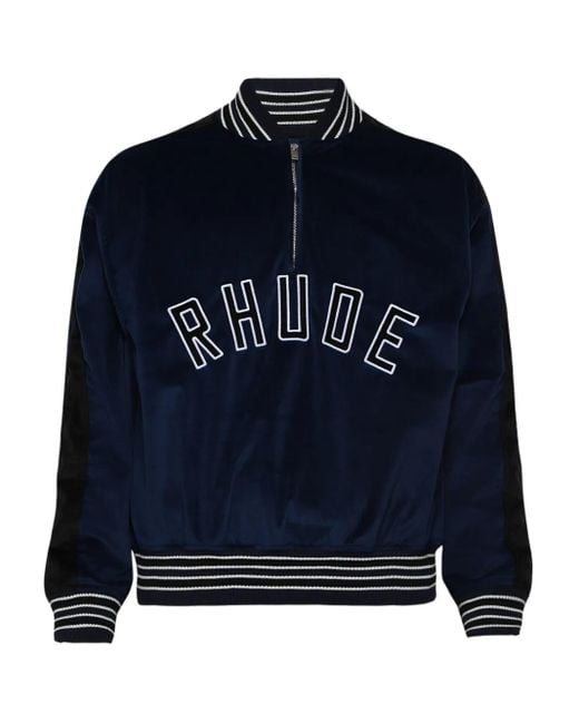 Rhude Blue Quarter-Zip Varsity Jacket for men