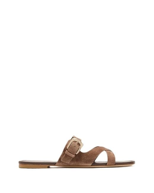 Stuart Weitzman Brown Buckle-Fastening Crossover Sandals