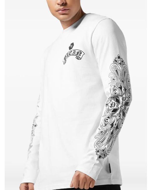 Philipp Plein White Crest-Embellished Long-Sleeve T-Shirt for men