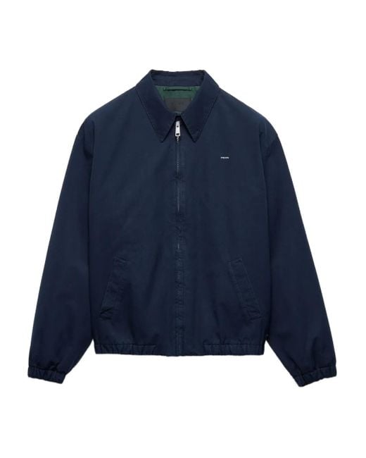 Prada Blue Cotton Bomber Jacket for men