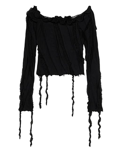 Blumarine Black Off-Shoulder Ruffled Top