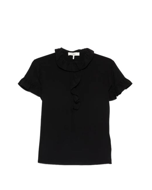 Chloé Black Short-Sleeve Top With Mother-Of-Pearl Buttons