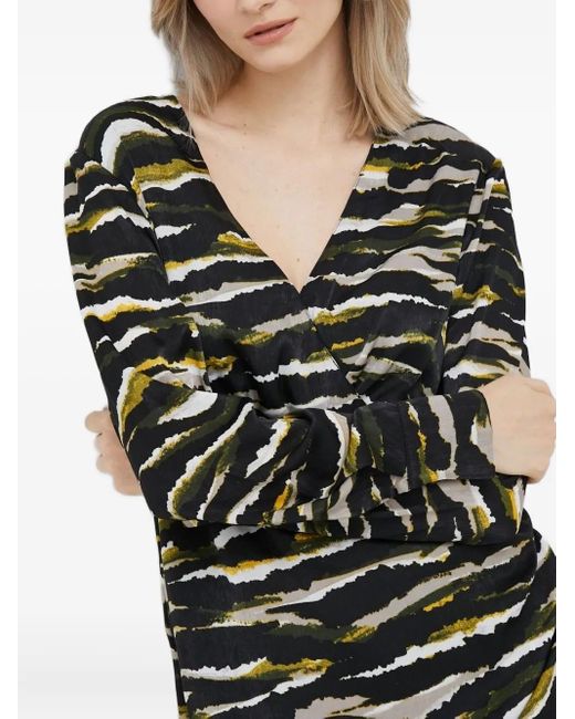 DKNY Black Zebra-Print Wrap Mini Dress