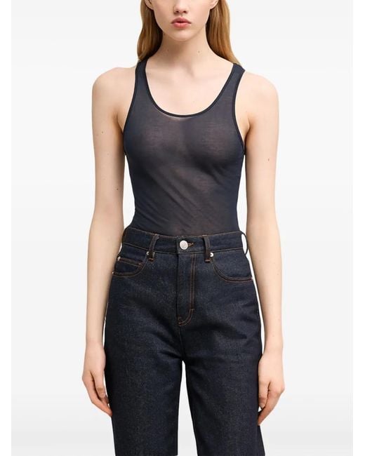 AMI Blue Logo-Embroidered Cotton-Blend Top