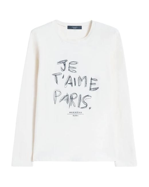 Camiseta con motivo de letras y manga larga Weekend by Maxmara de color White