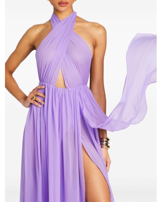 retroféte Purple Ina Neckholder-Kleid aus Seide
