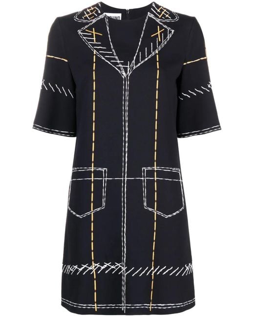 Moschino Black Contrast-Stitch Graphic Shift Dress