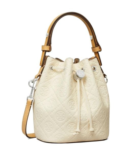 Borsa A Secchiello T Monogram Mini di Tory Burch in White