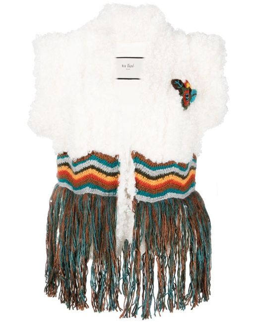 TU LIZE Fringed Faux-shearling Gilet in White | Lyst
