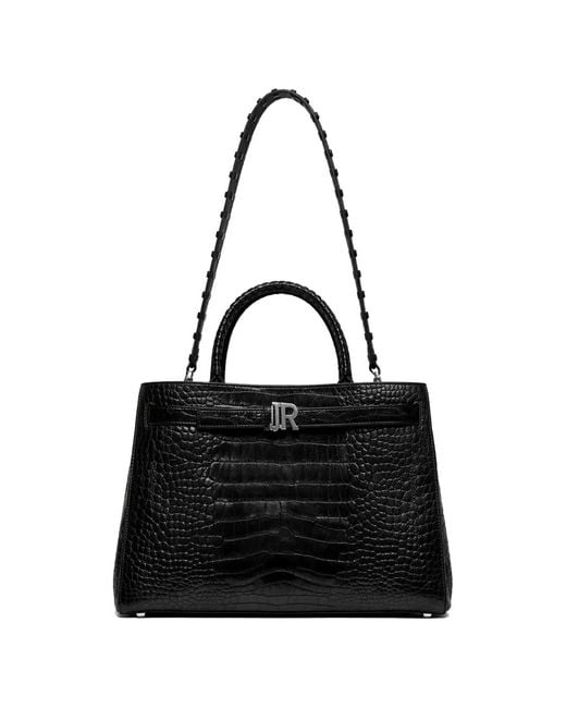 John Richmond Black Croc-Effect Logo-Plaque Tote Bag