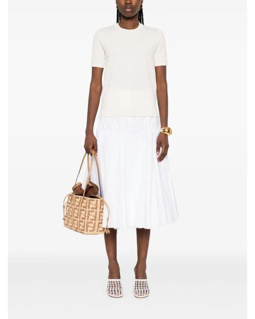Fendi White Ff Cotton And Viscose Short Sleeved Jumper