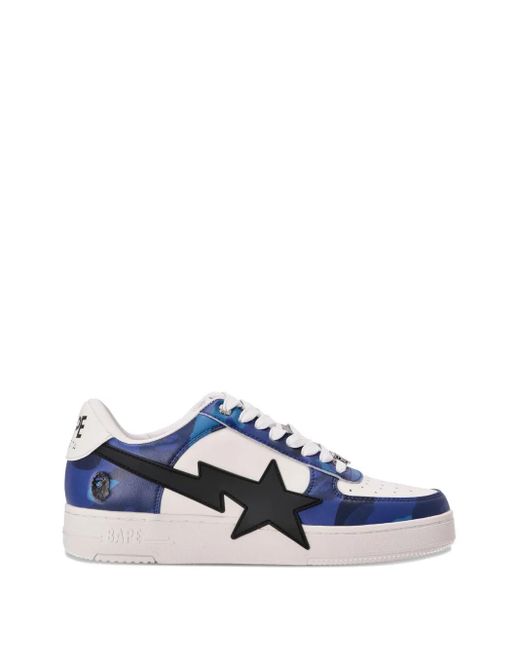 A Bathing Ape Blue Sta Logo-Patch Low-Top Sneakers for men