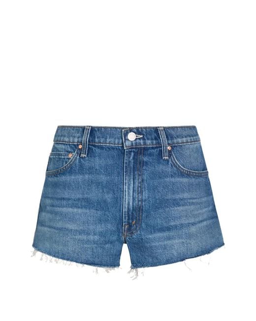 Mother Blue Frayed-Edge Denim Shorts