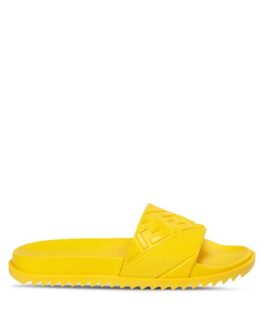 Fendi Rubber Slippers Met Logo Reliëf in het Geel voor heren - Lyst