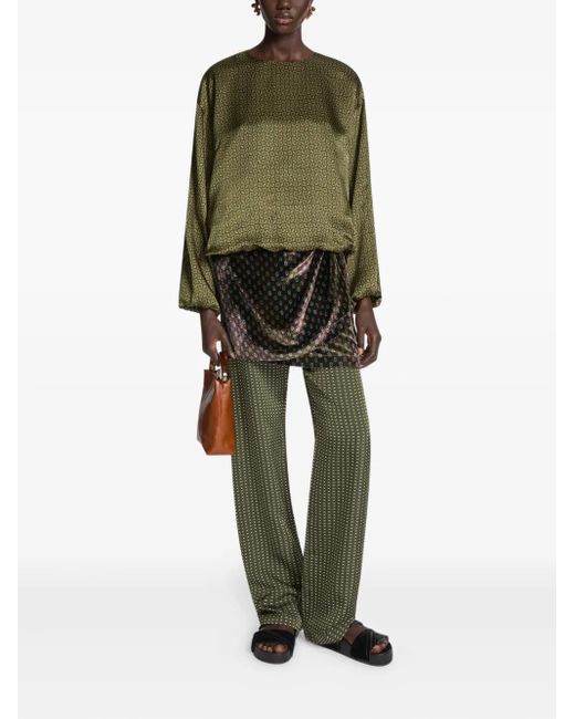 Dries Van Noten Green Geometric-Pattern Blouse