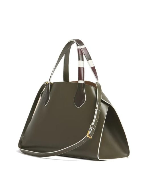 Marni Green Leather Overlap Medium Handbag