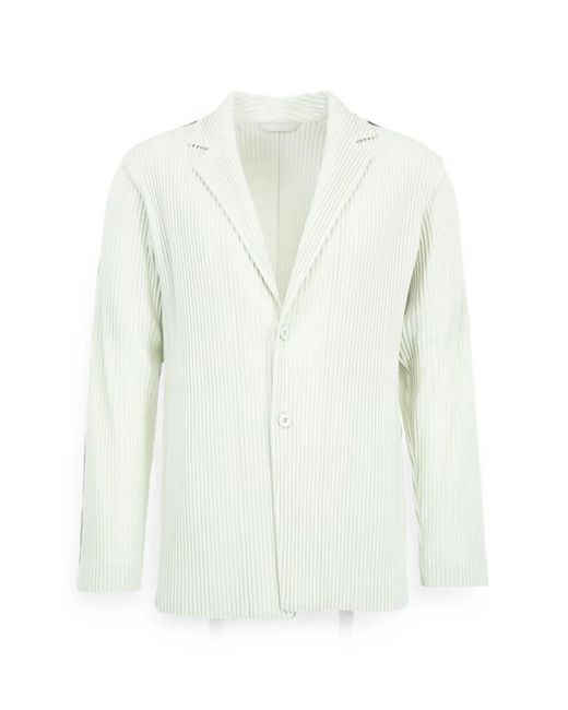 Issey Miyake White Pleated Single-Breasted Jacket for men
