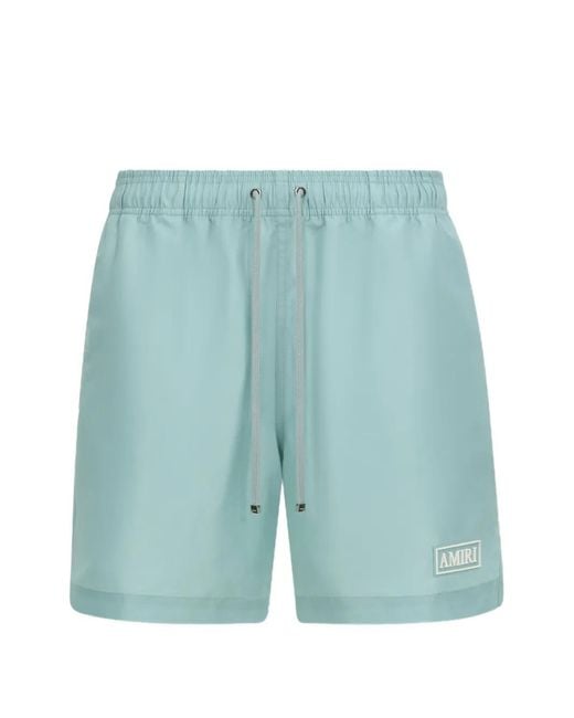 Amiri Blue Logo-Patch Drawstring Swim Trunk for men