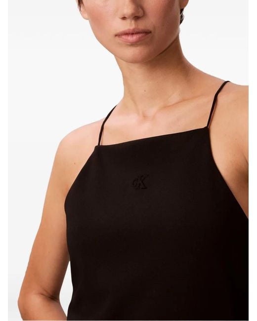 Calvin Klein Black Robe Mi-Longue Cami À Encolure Carrée