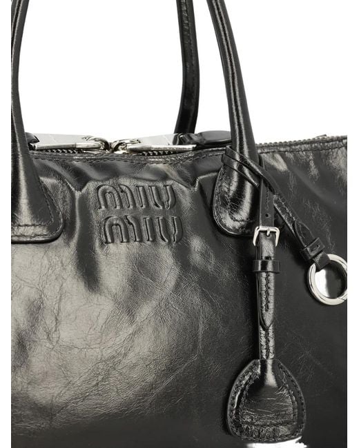 Miu Miu Black Logo-Embossed Tote Bag