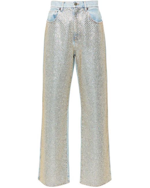 GIUSEPPE DI MORABITO Gray Rhinestone-embellished Straight Jeans