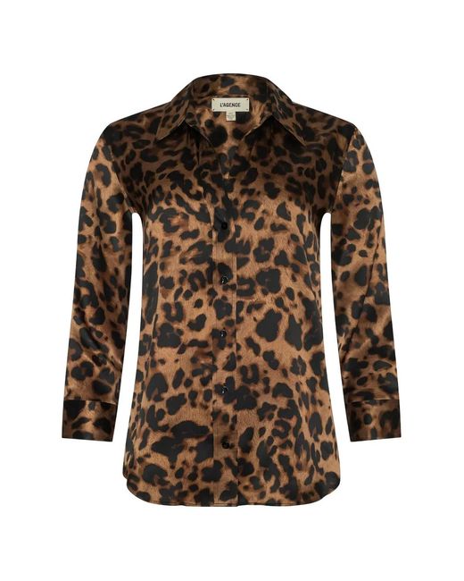 L'Agence Brown Dani Leopard-Print Blouse
