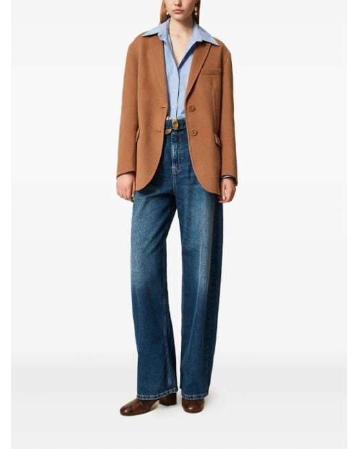 Twinset Brown Single-Breasted Wool Coat