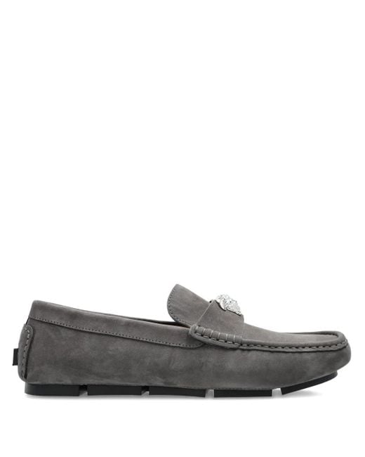 Versace Gray Suede Loafers for men