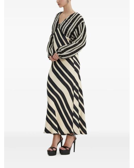Never Fully Dressed White Striped Knit-Paneled Maxi Dress
