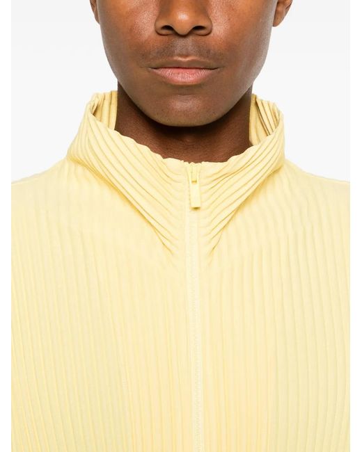 Homme Plissé Issey Miyake Yellow Pleated Half-Zip T-Shirt for men