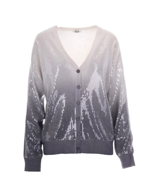 Liu Jo Gray Sequin-Embellished Ombre Cardigan