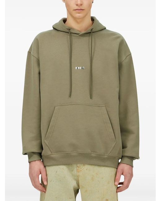 MSGM Green Slogan-Print Drawstring Hoodie for men