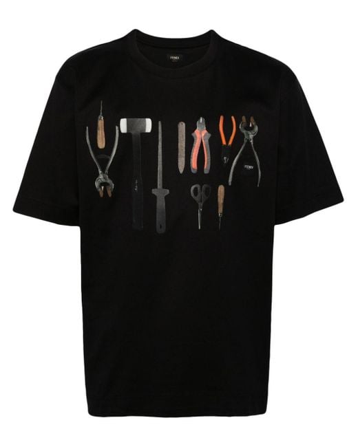 Camiseta con herramienta estampada Fendi de hombre de color Black